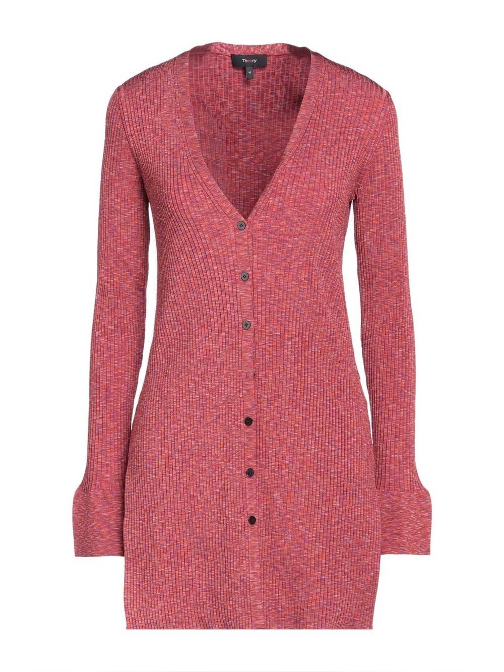 Theory Burgundy Ribbed Knit Cardigan Sweater Duster Side Slit Button Front M